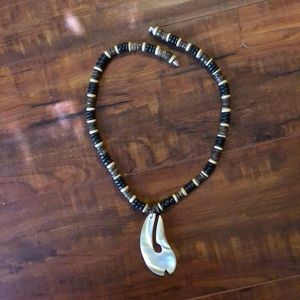 Island Shell Necklace w/ Brown & Black Wood Beads